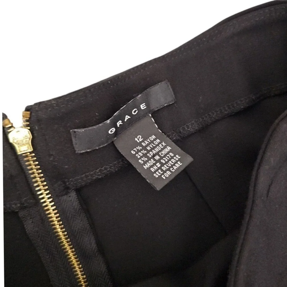 Grace‎ Career Pencil Skirt Black, Gold Zipper, Stretch Womams Size 12